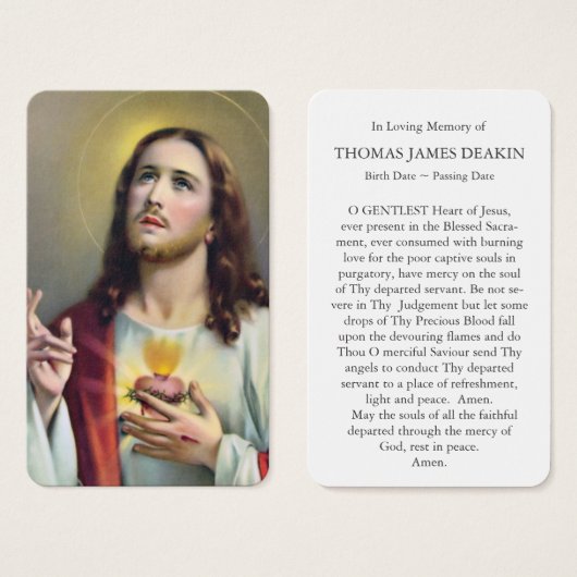 Cartes de prière | Coeur Sacré De Jésus (Devant & derrière)