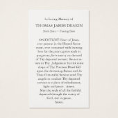 Cartes de prière | Coeur sacré de Jésus (Dos)