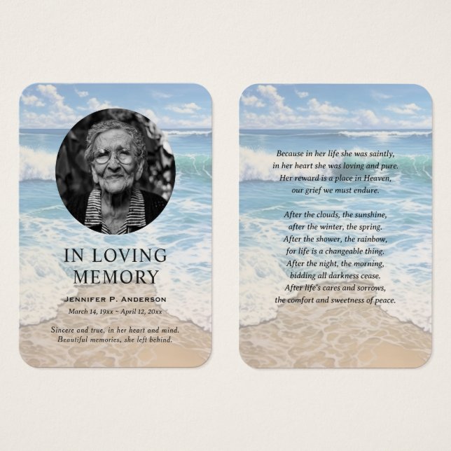 Cartes de prière commémorative de rivage apaisant (Devant & derrière)