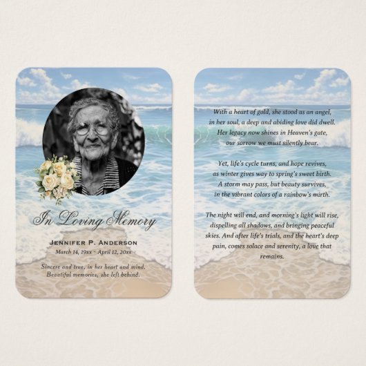 Cartes de prière commémoratives de fleurs de plage (Devant & derrière)