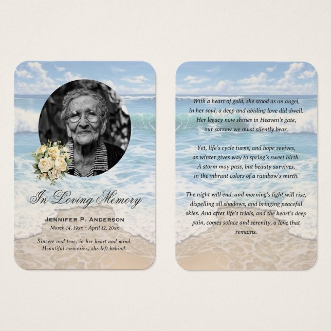 Cartes de prière commémoratives de fleurs de plage (Devant & derrière)