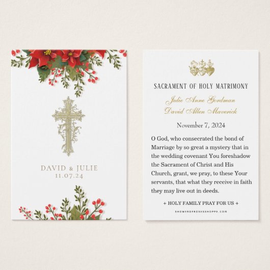 Cartes de prière commémoratives de mariage de Noël (Devant & derrière)