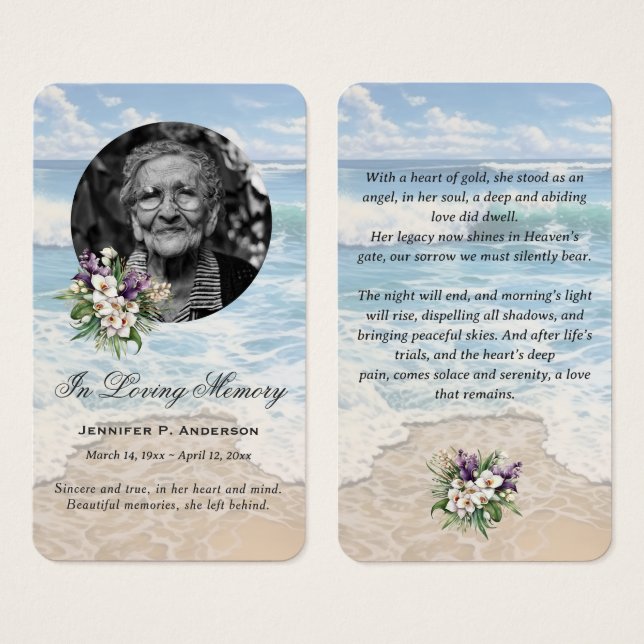 Cartes de prière commémoratives florales de plage (Devant & derrière)