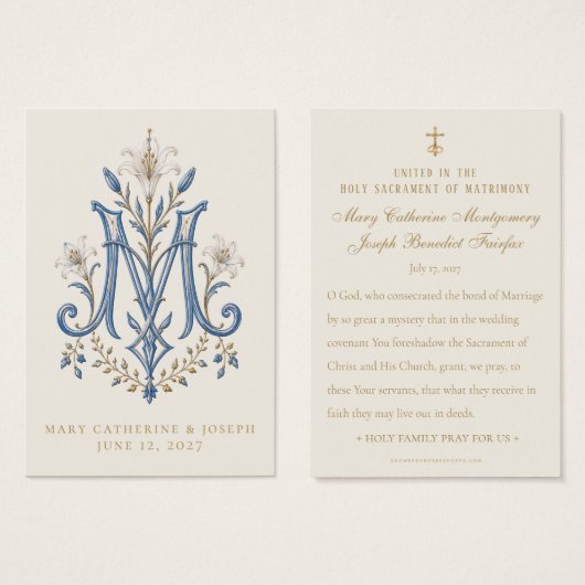 Cartes de prière de mariage avec monogramme marian (Devant & derrière)