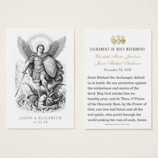 Cartes de prière de mariage catholique St. Michael (Devant & derrière)