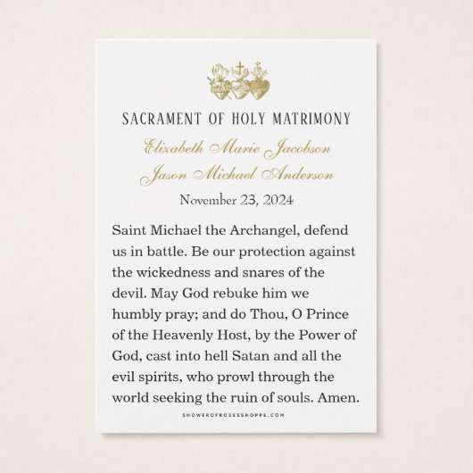 Cartes de prière de mariage catholique St. Michael (Dos)