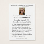 Cartes de prière du Mémorial catholique Mary Jesus (Dos)