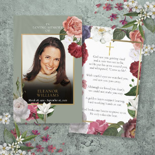Cartes de prière florales de photo de mémorial de