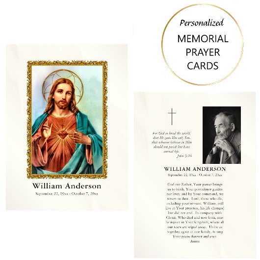 Cartes de prière funéraire du Sacré-Coeur de Jésus