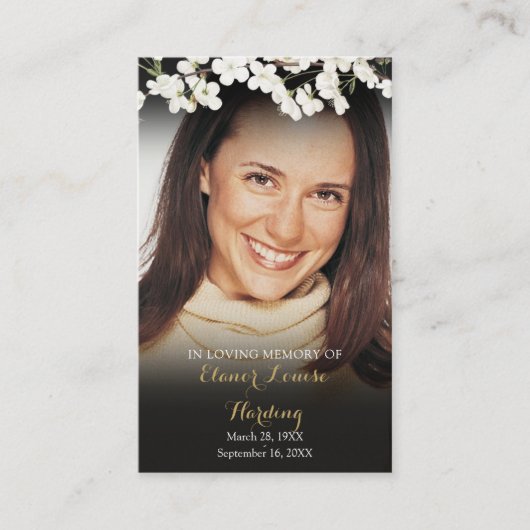 Cartes de prière funéraire florales avec photo de  (Devant)