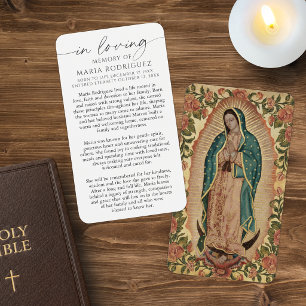 Cartes de prière funéraire Guadalupe En souvenir a
