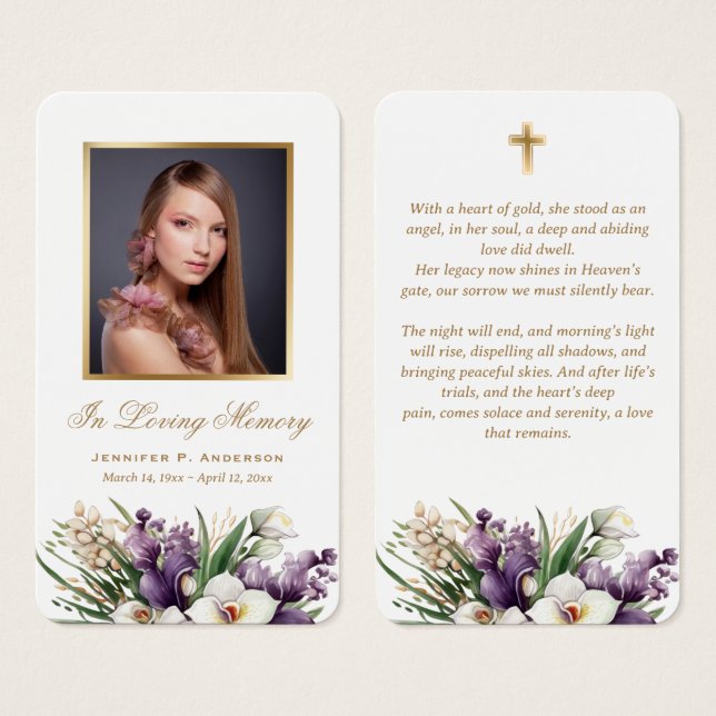 Cartes de prière funéraire mémorial d'orchidée d'o (Devant & derrière)