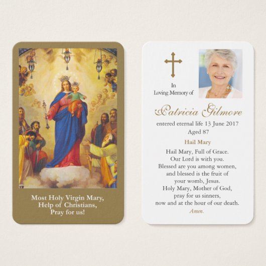 Cartes de prière | Mary Help des chrétiens (Devant & derrière)