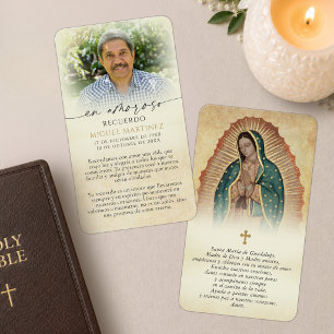Cartes de prière mémoriales photo Guadalupe en esp