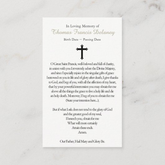 Cartes de prière | Miracles de St Francis Xavier (Dos)