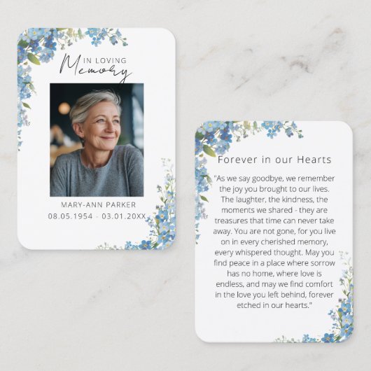 Cartes de prière photo Fleur d'oubli (Devant / Derrière)