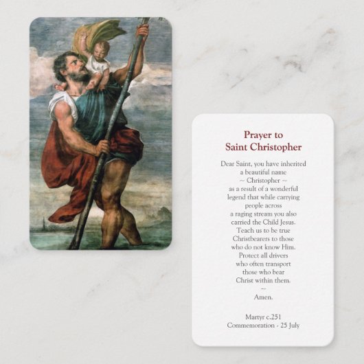 Cartes de prière | Prière à St Christopher (Devant / Derrière)
