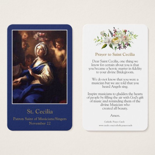 Cartes de prière | Saint Cecilia (Devant & derrière)