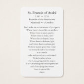 Cartes de prière | Saint François d'Assise 01 (Dos)