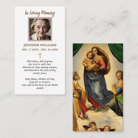 Cartes de prière Sistine Madonna avec des anges Ra (Devant / Derrière)