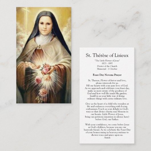 Cartes de prière | St Therese (Devant / Derrière)