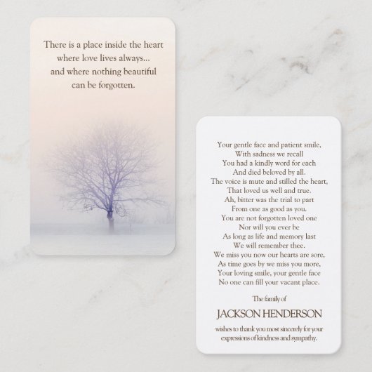 Cartes de prière | Winter Tree Deluxe (Devant / Derrière)