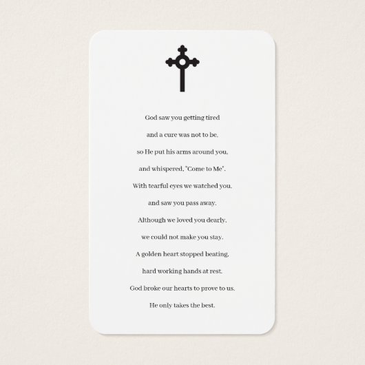 Cartes de prières commémoratives (Dos)