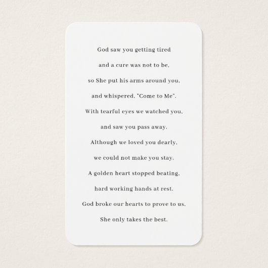 Cartes de prières commémoratives de funérailles (Dos)