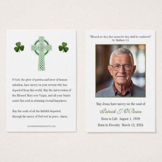Cartes de prières commémoratives de funérailles Ce (Devant & derrière)
