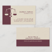 Cartes de professionnel de Bourgogne d'avocat de (Devant / Derrière)