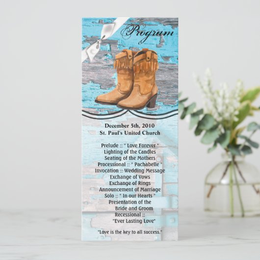 Cartes de programme 4x9,25 bleu Bois Porte de gran (Debout devant)