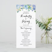 Cartes de programme de mariage aux hortensias bleu (Debout devant)