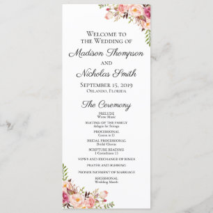 Cartes de programme de mariage avec des fleurs ros