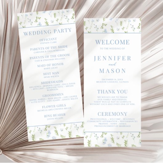 Cartes de programme de mariage pour fleur bleu cla