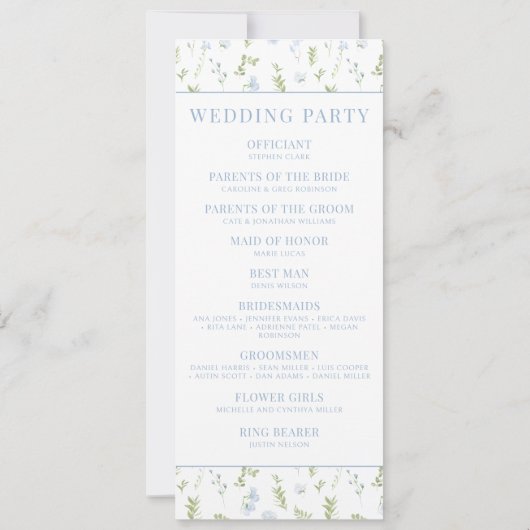 Cartes de programme de mariage pour fleur bleu cla (Dos)
