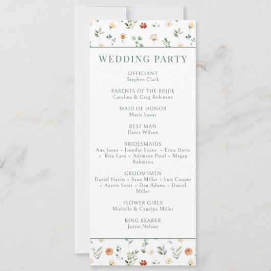 Cartes de programme de mariage rustique à fleurs d (Dos)