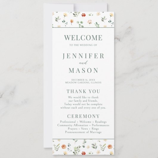 Cartes de programme de mariage rustique à fleurs d (Devant)