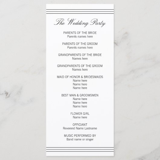 Cartes de programme élégantes en noir et blanc ave (Dos)