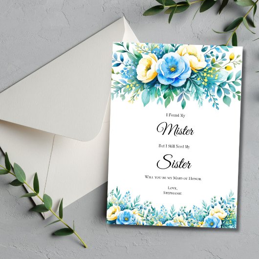 Cartes de Proposition de Mariage Fleuries Bleu Jau