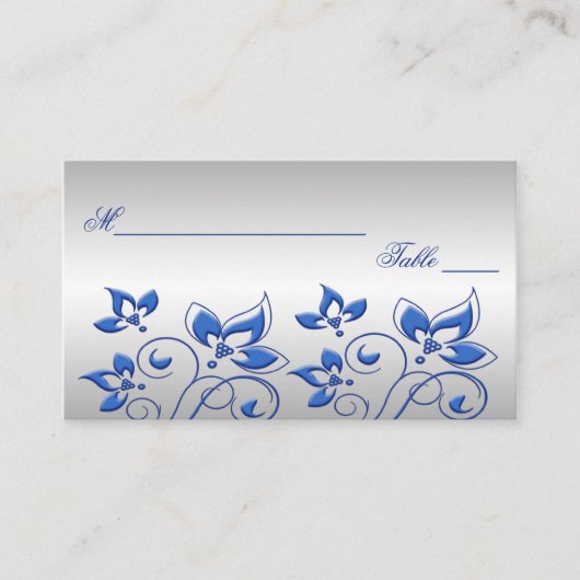 Cartes de puces florales en argent et bleu royal (Devant)