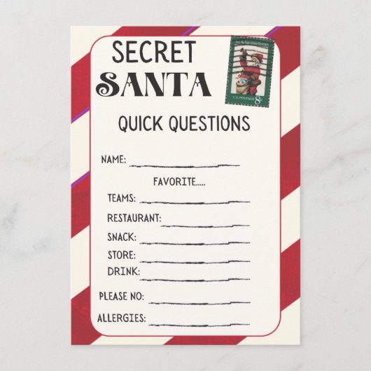 Cartes de questionnaire Secret Père Noël (Devant)
