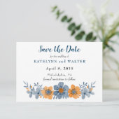 Cartes de rappel de date de mariage avec fleurs bl (Debout devant)