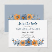 Cartes de rappel de date de mariage avec fleurs bl (Devant / Derrière)