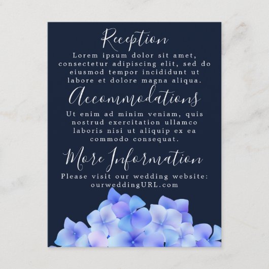 Cartes de réception à l'aquarelle Bleu Hortensia (Devant)