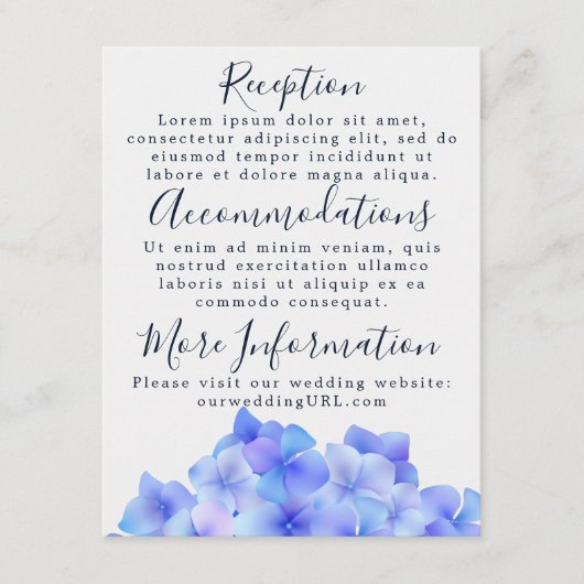 Cartes de réception à l'aquarelle Hydrangea Bleu (Devant)