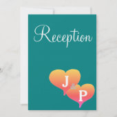 Cartes de réception à monogramme vert turquoise Cœ (Devant)