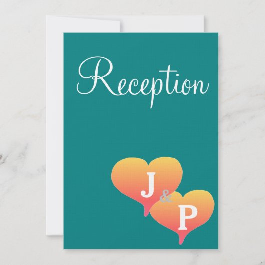 Cartes de réception à monogramme vert turquoise Cœ (Devant)