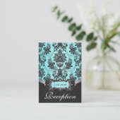 Cartes de réception Blue Black Mariage damassé (Debout devant)