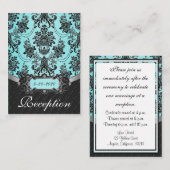 Cartes de réception Blue Black Mariage damassé (Devant / Derrière)
