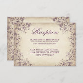 Cartes de réception de mariage à flourish violet v (Devant / Derrière)
